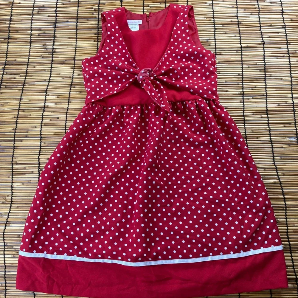 Bonnie Jean Girls Red Polka Dot Sleeveless Knot Front Dress Size 16 R49686-DV